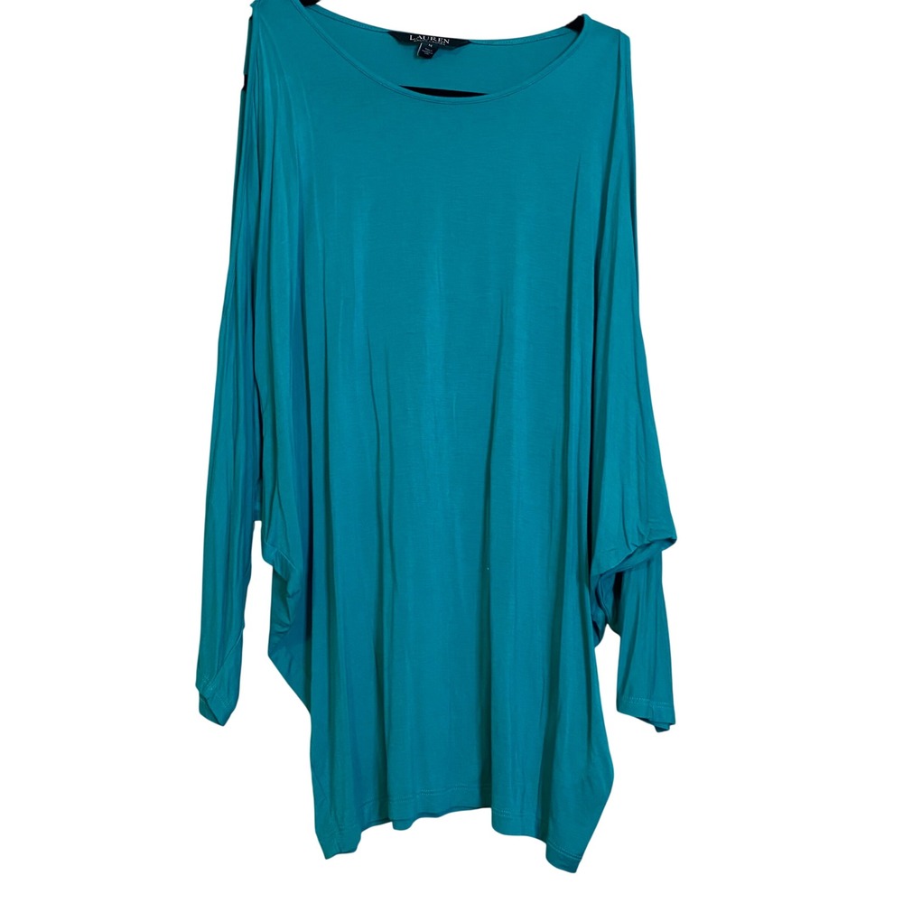Lauren Ralph Lauren Teal Cold Shoulder Batwing Tunic Top Long Sleeve Viscose M